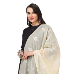 Generic Women's Cotton Embroidered Dupatta (Off-White, Length: 2.25 to 2.50 Mtr)