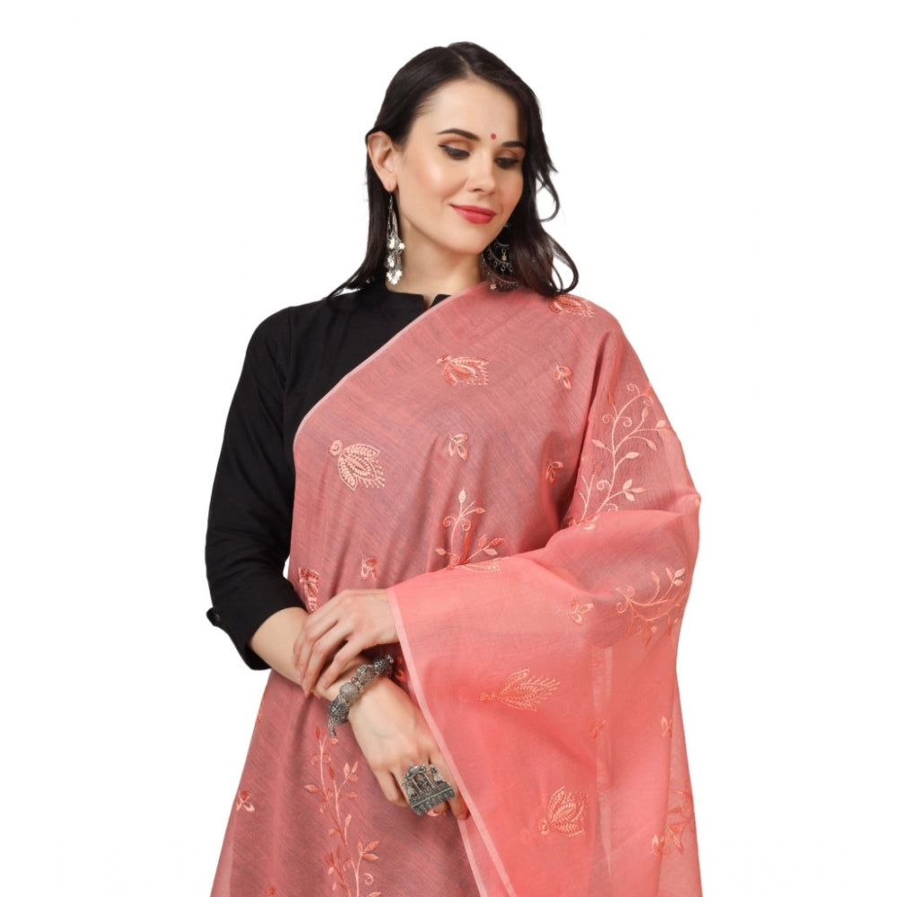 Generic Women's Cotton Embroidered Dupatta (Peach, Length: 2.25 to 2.50 Mtr)