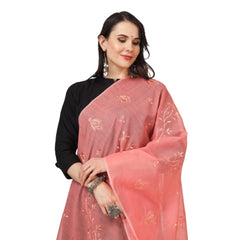 Generic Women's Cotton Embroidered Dupatta (Peach, Length: 2.25 to 2.50 Mtr)