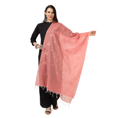 Generic Women's Cotton Embroidered Dupatta (Peach, Length: 2.25 to 2.50 Mtr)