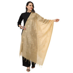 Generischer bestickter Dupatta aus Baumwolle für Damen (Gold, Länge: 2,25 bis 2,50 m)