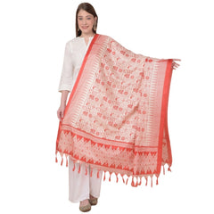 Generischer bedruckter Dupatta aus Kunstseide für Damen (Orange, Länge: 2,25 bis 2,50 m)