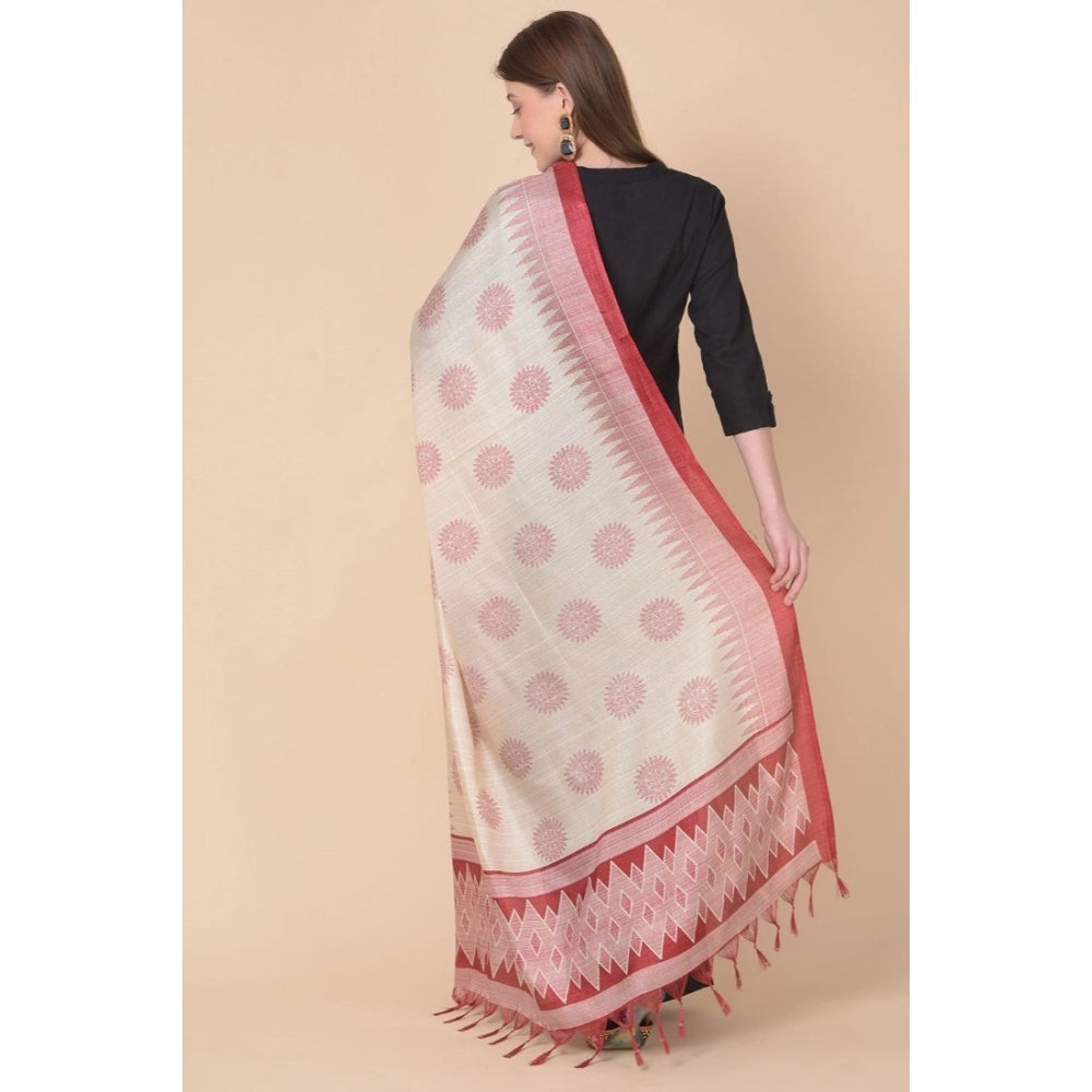 Generic Women's Art Silk Printed Dupatta (Maroon, Length: 2.25 to 2.50 Mtr)