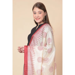 Generic Women's Art Silk Printed Dupatta (Maroon, Length: 2.25 to 2.50 Mtr)