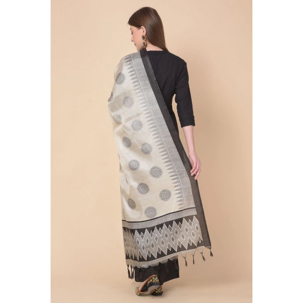 Generic Women's Art Silk Printed Dupatta (Black, Length: 2.25 to 2.50 Mtr)