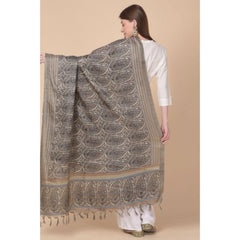 Generic Women's Art Silk Printed Dupatta (Grey, Length: 2.25 to 2.50 Mtr)