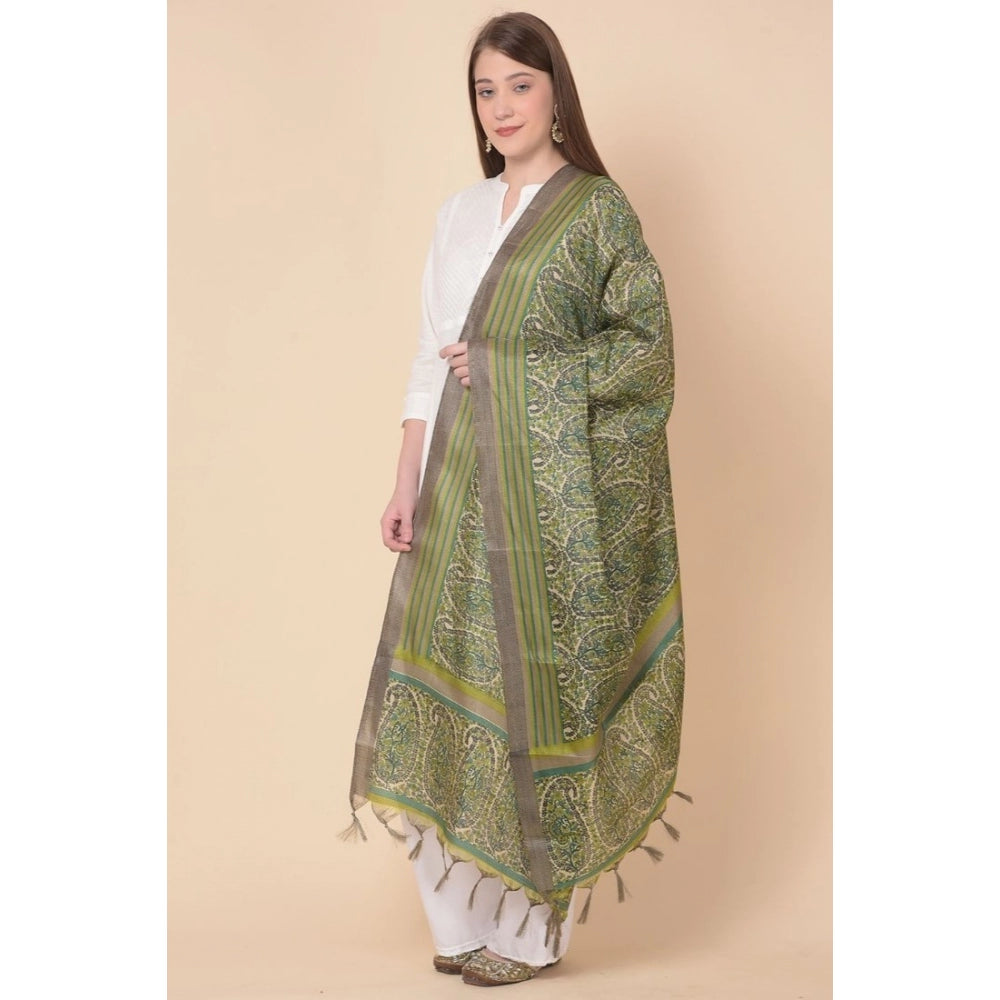 Generic Women's Art Silk Printed Dupatta (Green, Length: 2.25 to 2.50 Mtr)