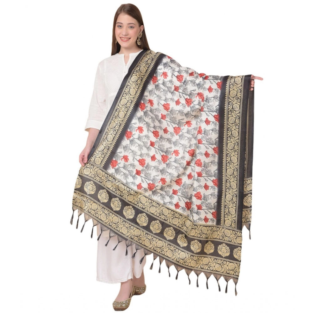 Generischer bedruckter Dupatta aus Kunstseide für Damen (Schwarz, Länge: 2,25 bis 2,50 m)