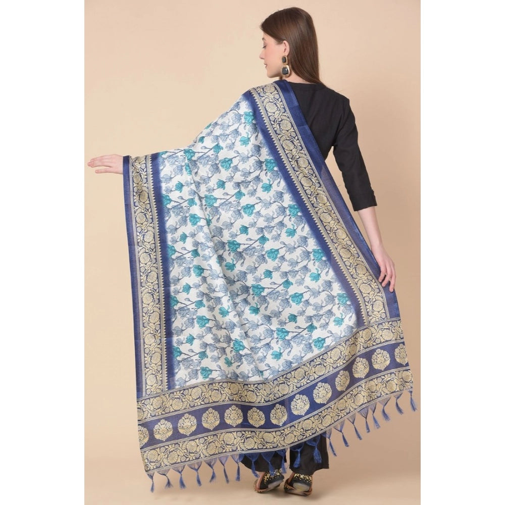 Generic Women's Art Silk Printed Dupatta (Blue, Length: 2.25 to 2.50 Mtr)