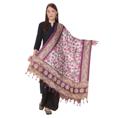 Generischer bedruckter Dupatta aus Kunstseide für Damen (lila, Länge: 2,25 bis 2,50 m)