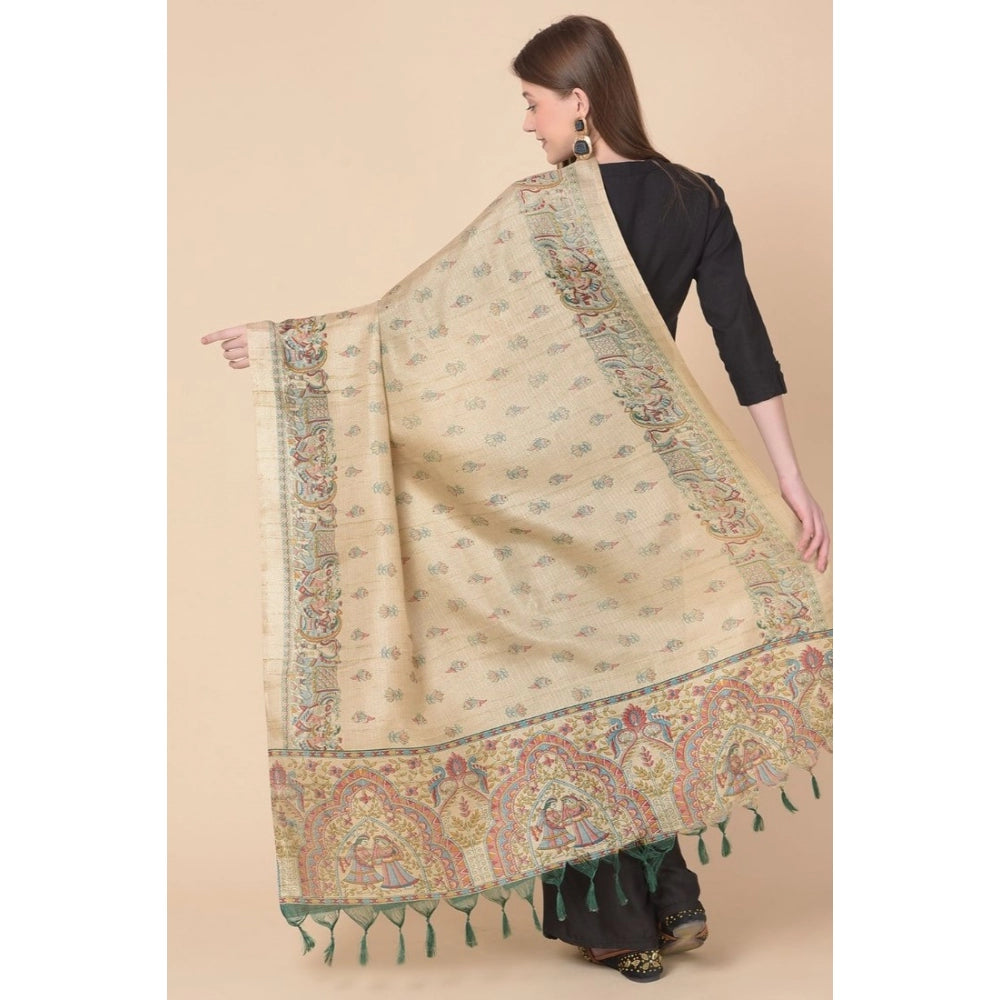 Generic Women's Art Silk Printed Dupatta (Gold, Length: 2.25 to 2.50 Mtr)