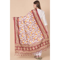 Generic Women's Art Silk Printed Dupatta (Maroon, Length: 2.25 to 2.50 Mtr)