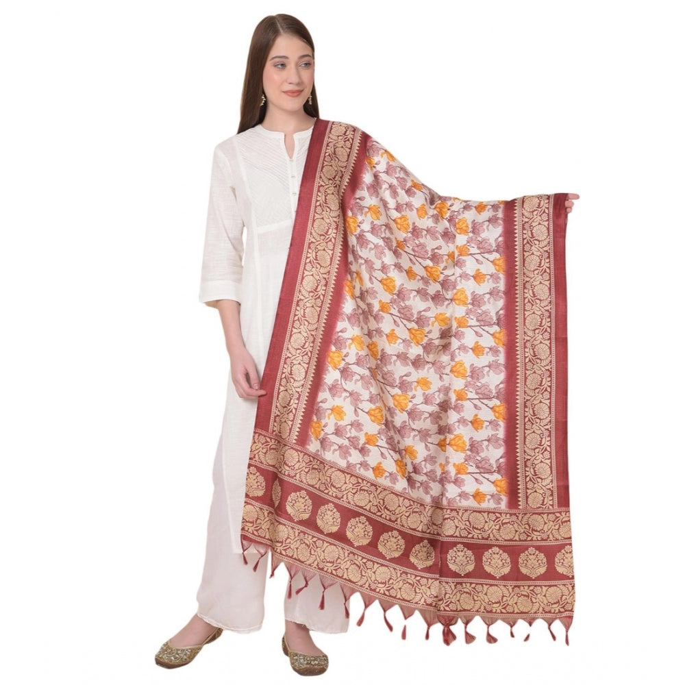 Generischer bedruckter Dupatta aus Kunstseide für Damen (Kastanienbraun, Länge: 2,25 bis 2,50 m)