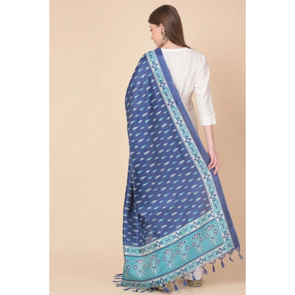 Generischer bedruckter Dupatta aus Kunstseide für Damen (blau, Länge: 2,25 bis 2,50 m)