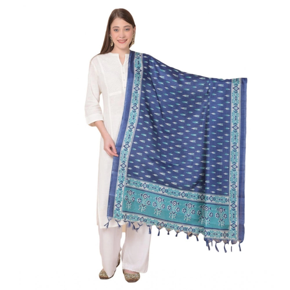 Generischer bedruckter Dupatta aus Kunstseide für Damen (blau, Länge: 2,25 bis 2,50 m)