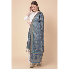 Generic Women's Art Silk Printed Dupatta (Blue, Length: 2.25 to 2.50 Mtr)