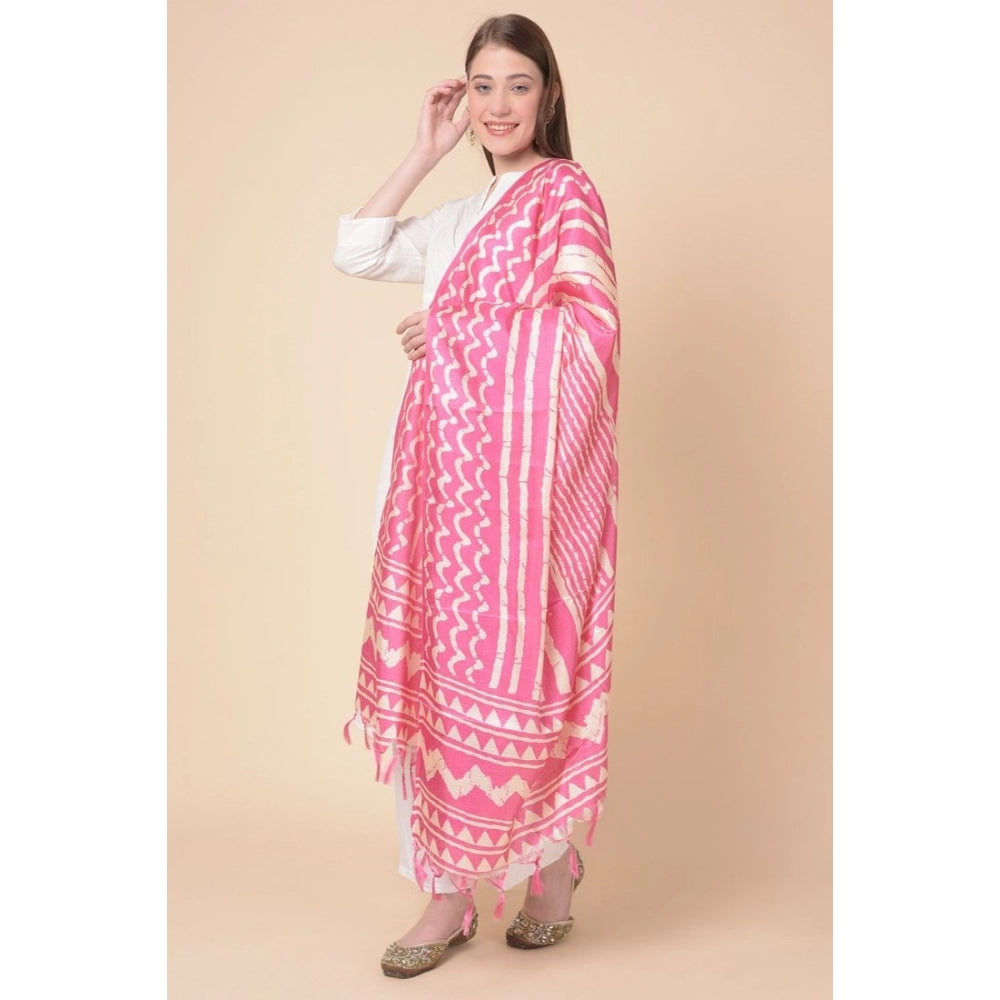 Generic Women's Art Silk Printed Dupatta (Pink, Length: 2.25 to 2.50 Mtr)