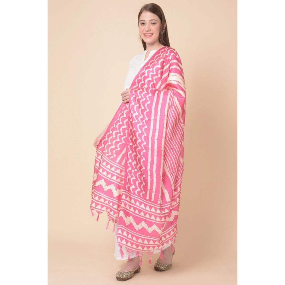 Generic Women's Art Silk Printed Dupatta (Pink, Length: 2.25 to 2.50 Mtr)