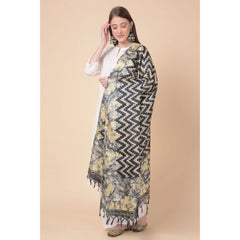 Generic Women's Art Silk Printed Dupatta (Black, Length: 2.25 to 2.50 Mtr)