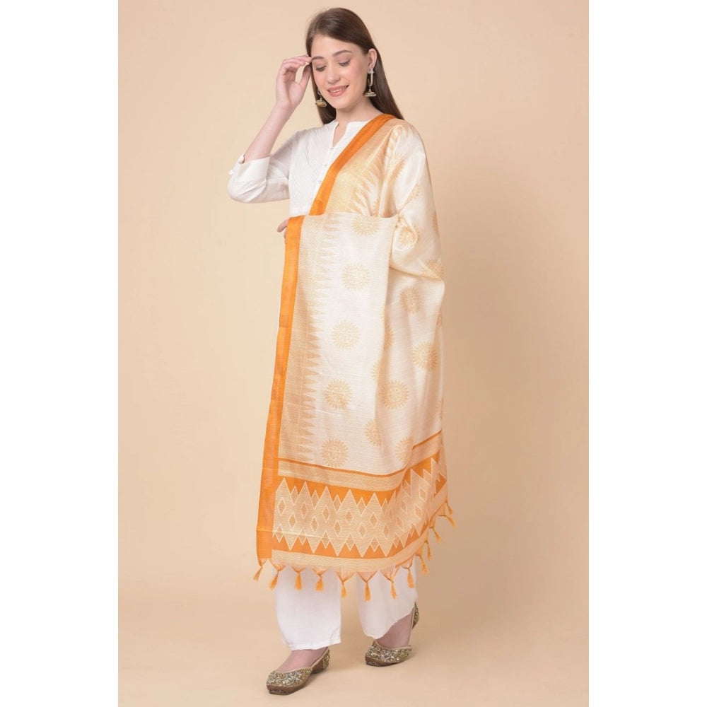 Generischer bedruckter Dupatta aus Kunstseide für Damen (Orange, Länge: 2,25 bis 2,50 m)