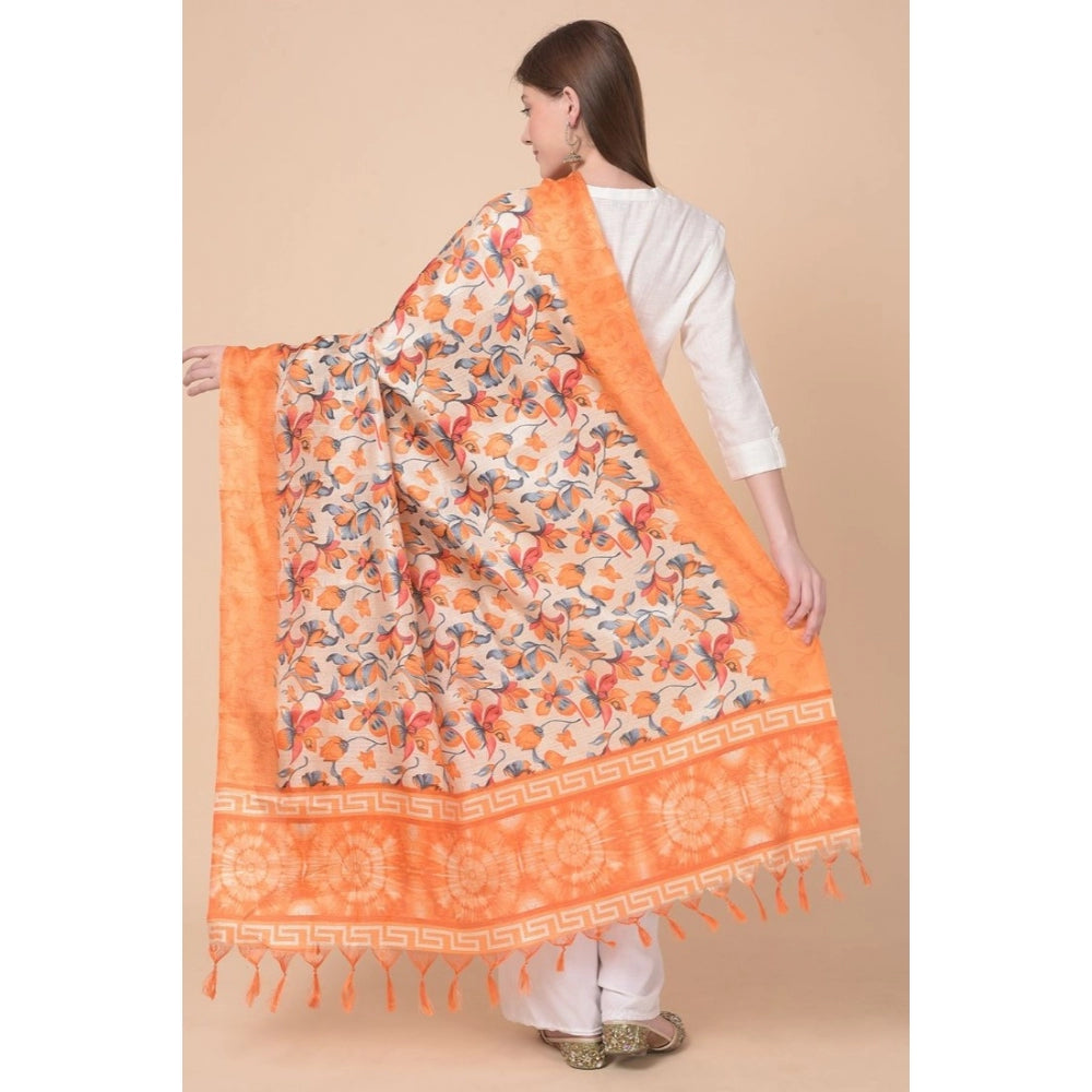 Generischer bedruckter Dupatta aus Kunstseide für Damen (Orange, Länge: 2,25 bis 2,50 m)