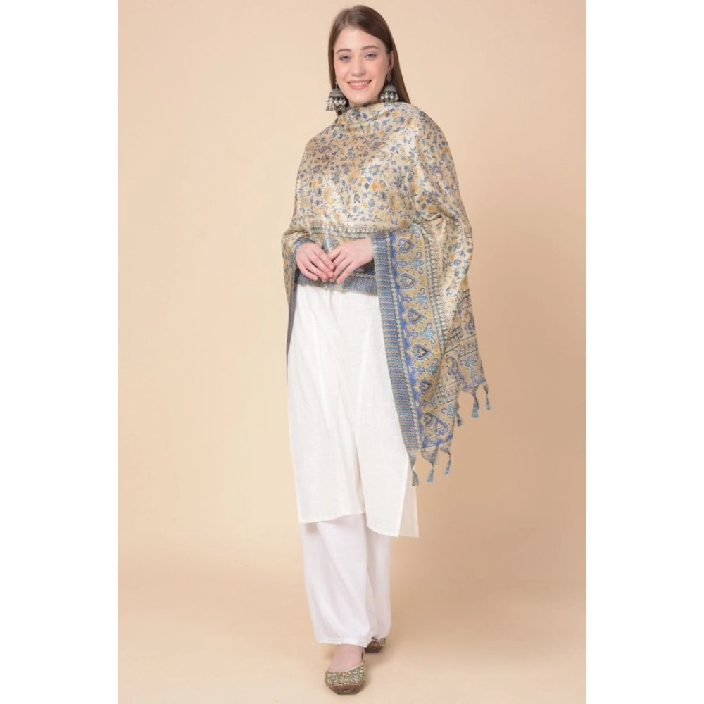 Generic Women's Art Silk Printed Dupatta (Grey, Length: 2.25 to 2.50 Mtr)