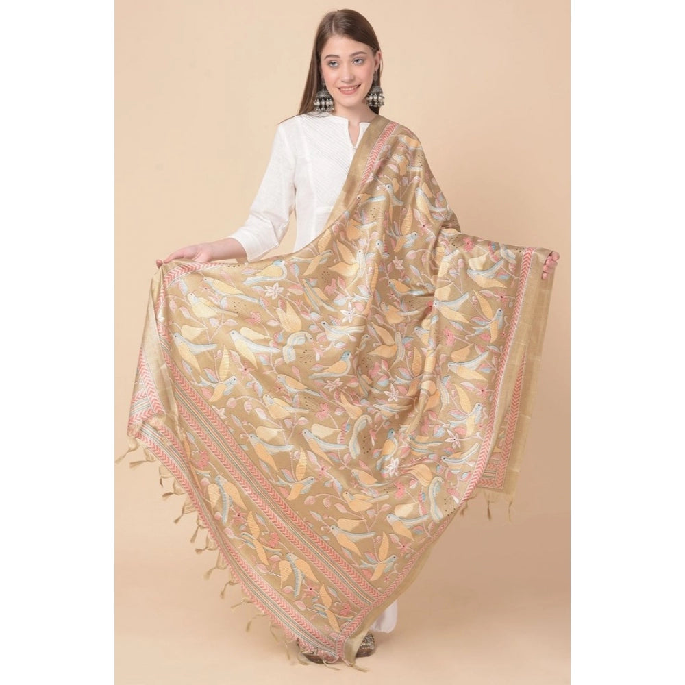 Generischer bedruckter Dupatta aus Kunstseide für Damen (Hellbraun, Länge: 2,25 bis 2,50 m)