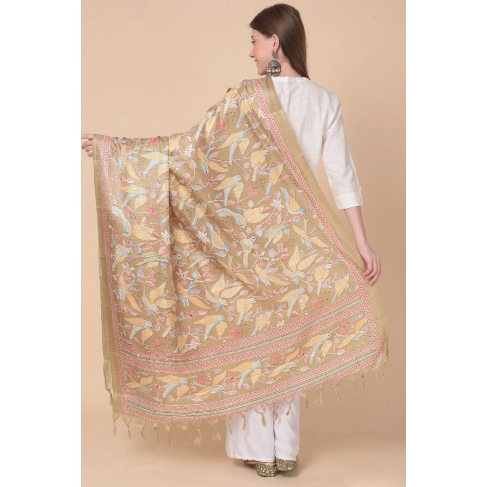 Generic Women's Art Silk Printed Dupatta (Light Brown, Length: 2.25 to 2.50 Mtr)