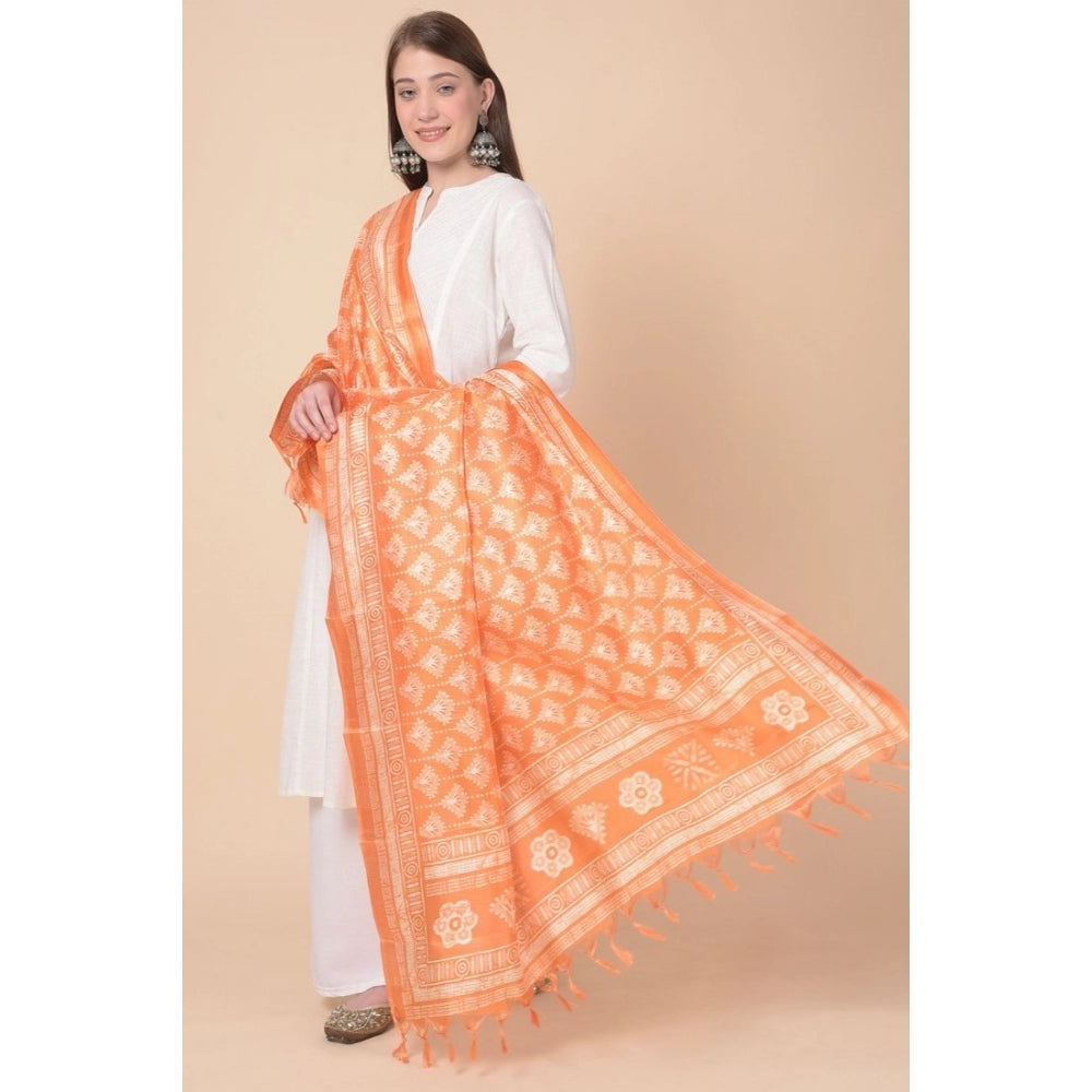 Generischer bedruckter Dupatta aus Kunstseide für Damen (Orange, Länge: 2,25 bis 2,50 m)