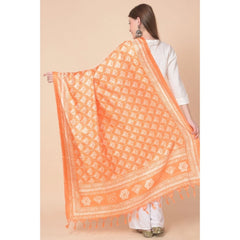 Generic Women's Art Silk Printed Dupatta (Orange, Length: 2.25 to 2.50 Mtr)