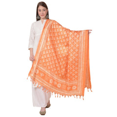 Generic Women's Art Silk Printed Dupatta (Orange, Length: 2.25 to 2.50 Mtr)