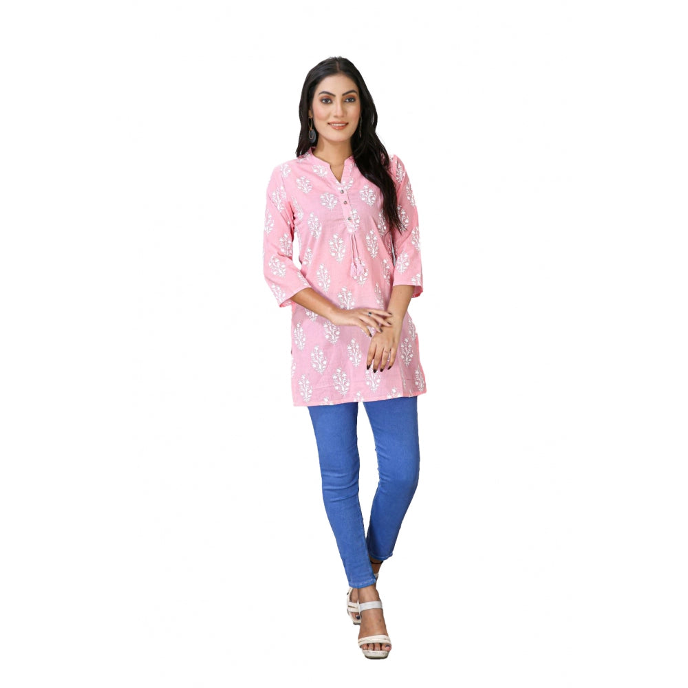 Generisches Damen-Kurti mit 3/4-Ärmeln, bedruckt, Baumwollmischung (Pink)