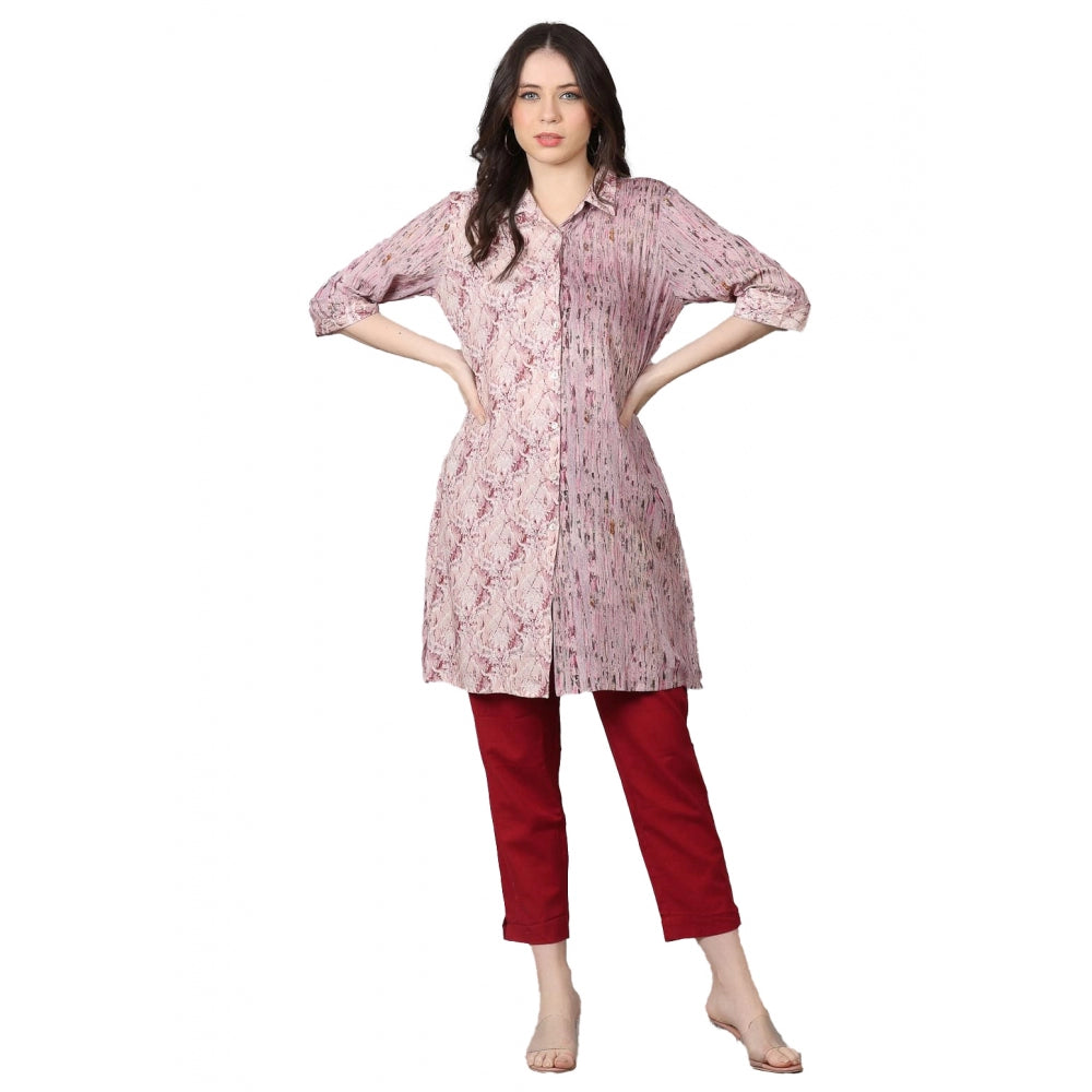 Generic Women's Casual 3/4 Sleeve Viscose Rayon Printed Kurti (Purple)