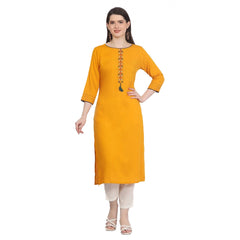 Generic Women's Casual 3/4 Sleeve Viscose Rayon Printed Kurti (Yellow)