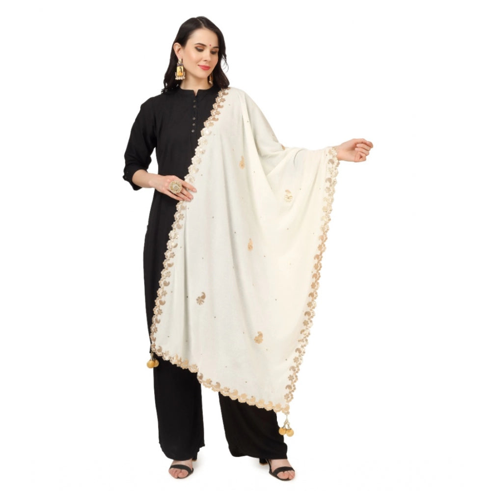 Generischer Gotta Patti Dupatta aus Samt für Damen (Off-White, Länge: 2,25 bis 2,50 m)