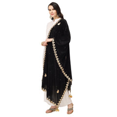 Generic Women's Velvet Gotta Patti Dupatta (Black, Length: 2.25 to 2.50 Mtr)