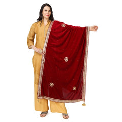 Generic Women's Velvet Gotta Patti Dupatta (Maroon, Length: 2.25 to 2.50 Mtr)