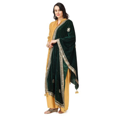 Generic Women's Velvet Gotta Patti Dupatta (Green, Length: 2.25 to 2.50 Mtr)