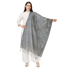 Generischer bestickter Dupatta aus Baumwolle für Damen (Grau, Länge: 2,25 bis 2,50 m)