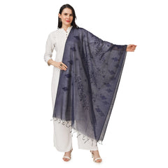 Generic Women's Cotton Embroidered Dupatta (Dark Blue, Length: 2.25 to 2.50 Mtr)