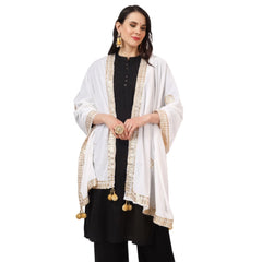 Generic Women's Velvet Gotta Patti Dupatta (White, Length: 2.25 to 2.50 Mtr)