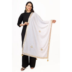 Generic Women's Velvet Gotta Patti Dupatta (White, Length: 2.25 to 2.50 Mtr)