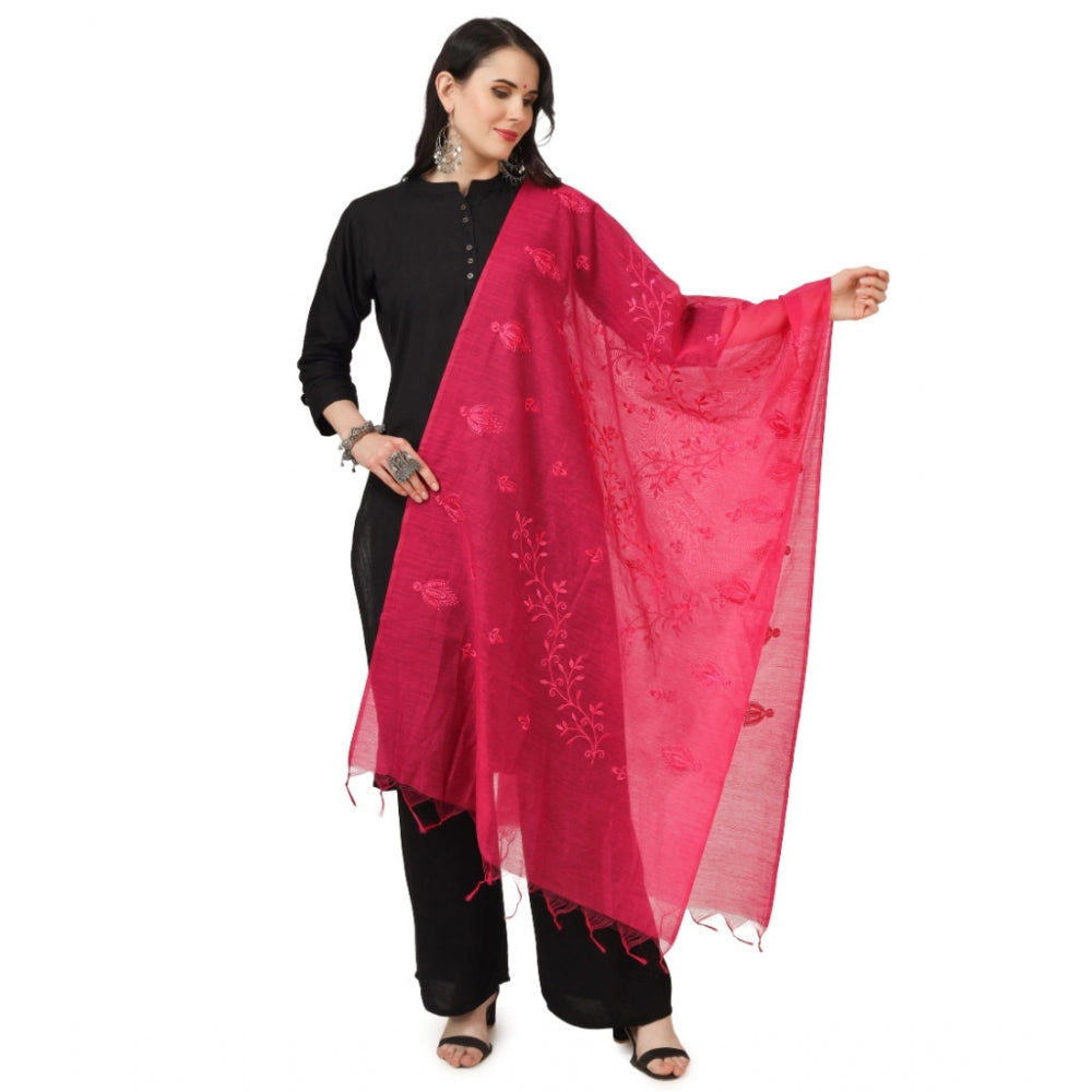 Generic Women's Cotton Embroidered Dupatta (Maroon, Length: 2.25 to 2.50 Mtr)