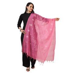 Generic Women's Cotton Embroidered Dupatta (Pink, Length: 2.25 to 2.50 Mtr)