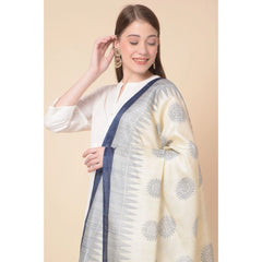 Generic Women's Art Silk Printed Dupatta (Blue, Length: 2.25 to 2.50 Mtr)