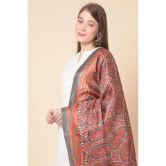 Generic Women's Art Silk Printed Dupatta (Orange, Length: 2.25 to 2.50 Mtr)