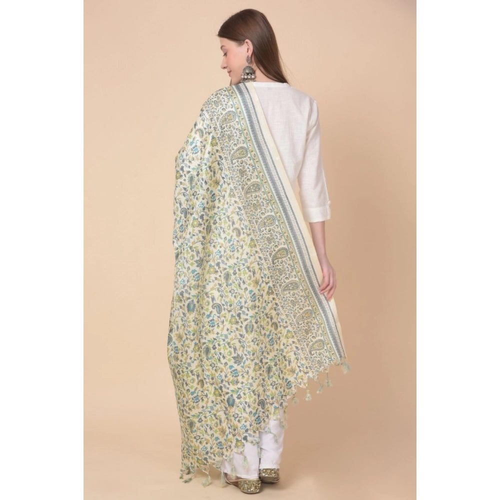 Generischer bedruckter Dupatta aus Kunstseide für Damen (Off-White, Länge: 2,25 bis 2,50 m)