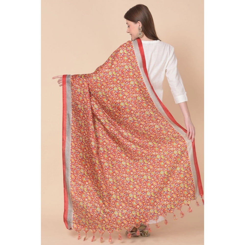 Generic Women's Art Silk Printed Dupatta (Red, Length: 2.25 to 2.50 Mtr)