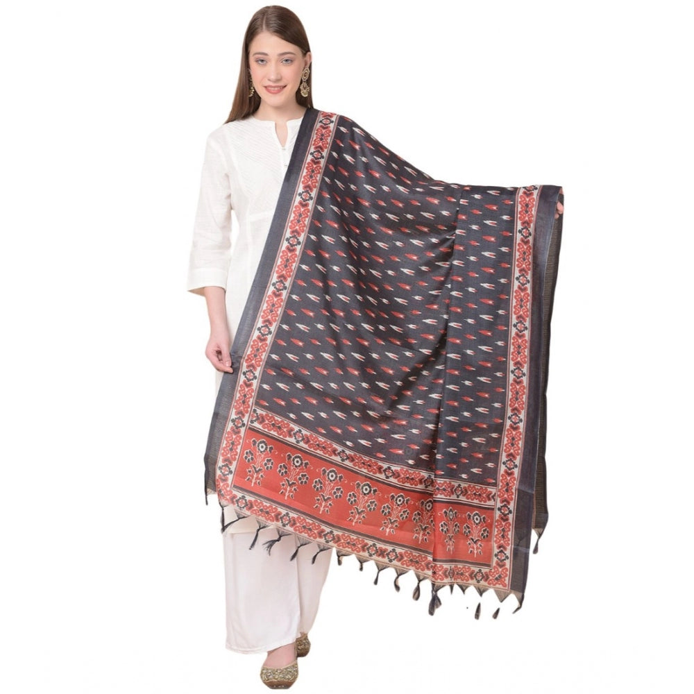 Generic Women's Art Silk Printed Dupatta (Black, Length: 2.25 to 2.50 Mtr)