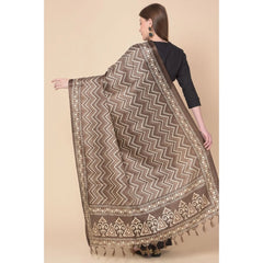 Generic Women's Art Silk Printed Dupatta (Brown, Length: 2.25 to 2.50 Mtr)